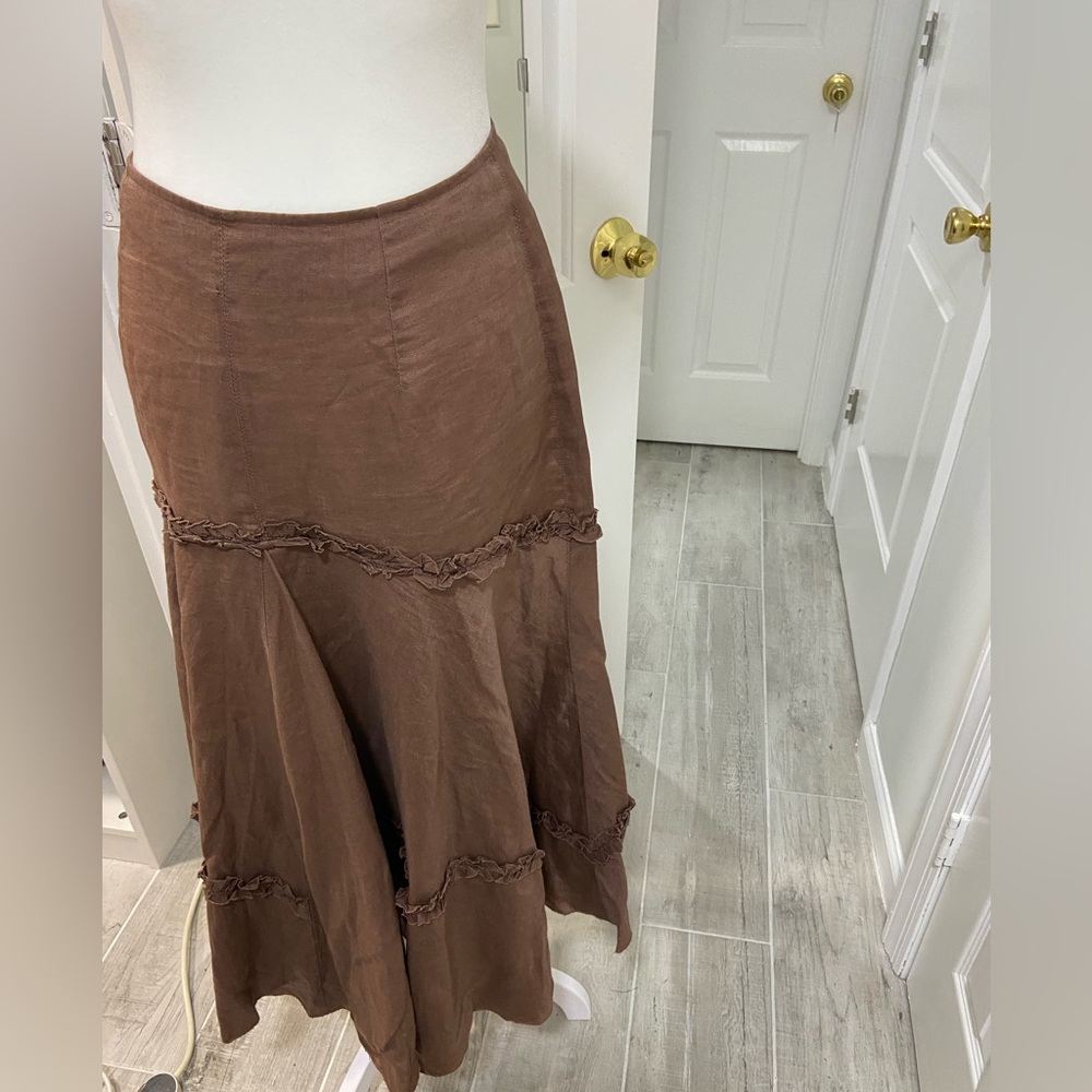 Elegant 100% Linen Brown Women's Skirt